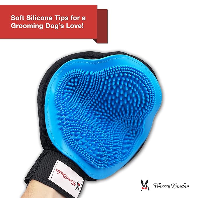 Warren London 2in1 Grooming Glove for Dogs & Cats | Reversible Design Pet Brush with Smooth Side for Clothes & Furniture | Soft Mitten Contours for Comb & Massage-Mewly Pet