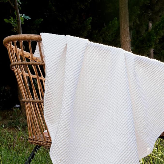 PHF 100% Cotton Waffle Weave Throw Blanket 50" x 60"-Lightweight Cozy Washed Soft Breathable Throw Blanket for Adults and Kids-Great Blanket Layer for Couch Bed Sofa-Elegant Home Decoration- White