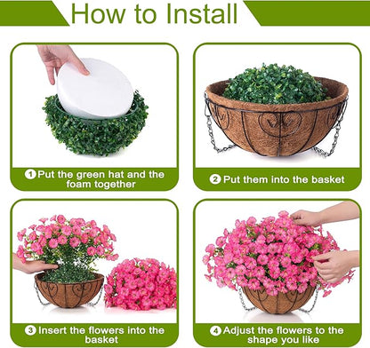 Artificial Faux Hanging Flowers Plants Baskets for Outdoors, Fake Silk Morning Glory in Planter UV Resistant Realistic Artificial Flower for Outside Porch Patio Balcony Garden Yard Home Decor
