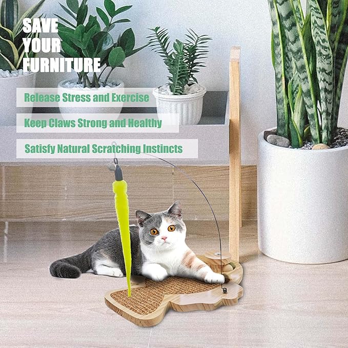 Petest Interactive Cat Toy Natural Sisal Cat Scratcher Toy with Catnip Balls, Fish Design-Mewly Pet