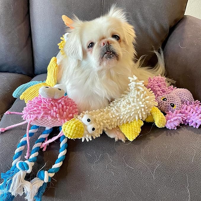 Nocciola Small Medium Large Dog Toys, Cute Soft Squeaky Crinkle Plush Stuffed Durable Pet Teething Animal Chew Toys for Small to Large Breed, Cognitive Stimuting Boredom Puppy Busy Birthdays Gifts-Mewly Pet