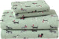 Laura Ashley - Flannel Sheets Full Size, Anti-Pilling & Wrinkle Resistant Cotton, Touchably Soft for All-Season Comfort - Bed Sheets with Matching Pillowcases & Fitted Sheet (Holiday Pups Green)