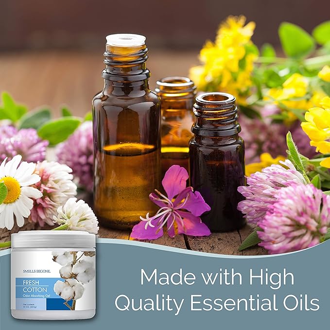 SMELLS BEGONE Air Freshener Odor Absorber Gel - 15 oz, Pack of 2 - Absorbs and Eliminates Odor in Pet Areas, Bathrooms, Cars, & Boats - Made with Essential Oils - Fresh Cotton Scent-Mewly Pet