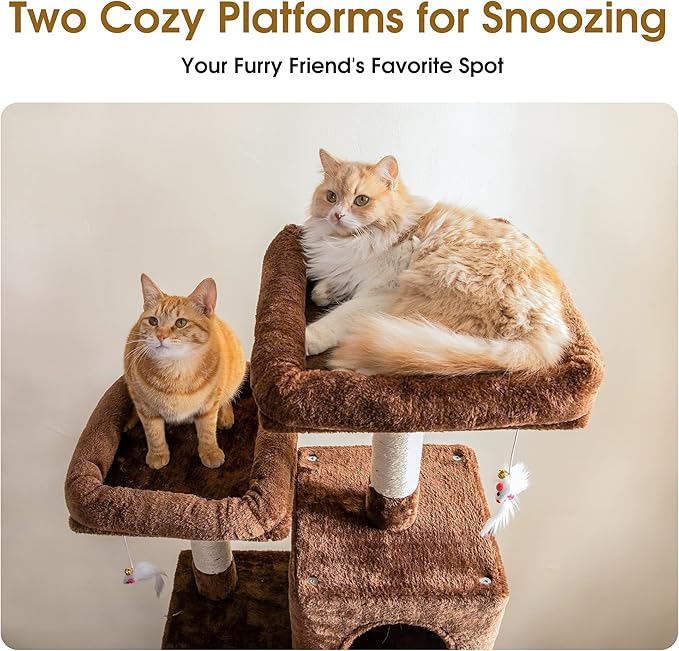 MWPO 70.1-Inch Large Cat Tree, Multi-Level Tall Cat Tower for Indoor Cats, Plush Cat Condo with Big Padded Perches, Sisal-Covered Scratching Posts, Hammock, Toys for Kittens & Cats - Brown-Mewly Pet