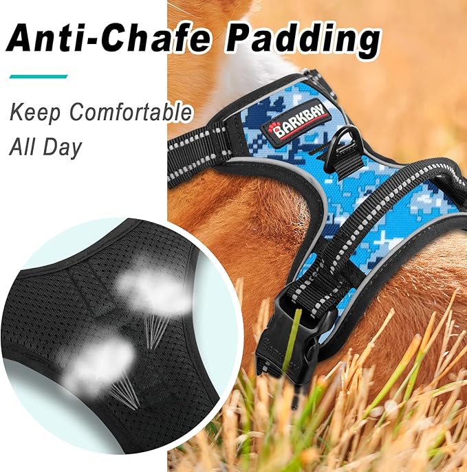 BARKBAY No Pull Dog Harness Large Step in Reflective Dog Harness with Front Clip and Easy Control Handle for Walking Training Running(Blue camo,S)-Mewly Pet