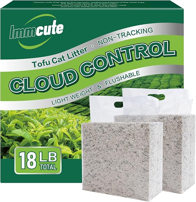 18lbs Tofu Cat Litter Clumping, Flushable, Dust-Free, Low Tracking, Lightweight, Ultra Absorbent and Fast Drying, 100% Natural Pea Husk Kitty Litter Solubility in Water, (9lbs×2bags)-Mewly Pet