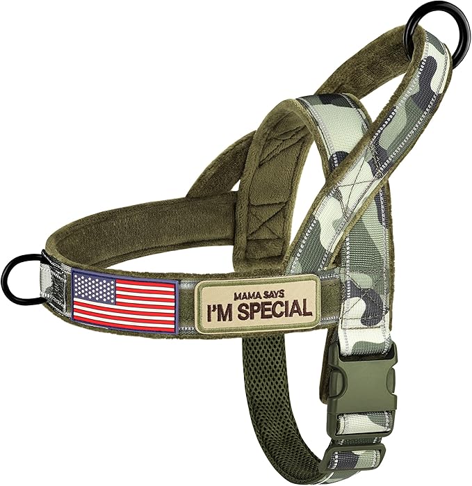Forestpaw No Pull Dog Harness - Soft Flannel Padded Tactical Dog Vest Harness with Quick Release Buckle, Adjustable Reflective Pet Harness for Large Dogs Walking Training,Green Camouflage XL-Mewly Pet