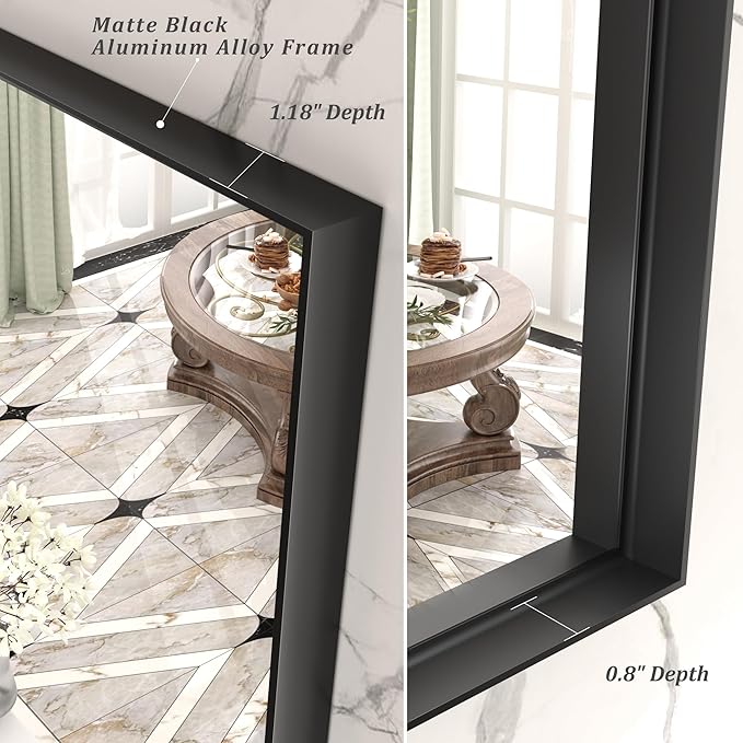 24x36 Inch Black Metal Bathroom Vanity Mirror for Wall, Black Matte Framed Rectangular Mirror, Anti-Rust, Square Corner, Hangs Vertically or Horizontally