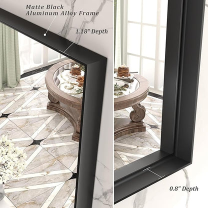 24x36 Inch Black Metal Bathroom Vanity Mirror for Wall, Black Matte Framed Rectangular Mirror, Anti-Rust, Square Corner, Hangs Vertically or Horizontally