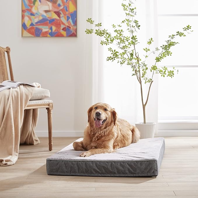 Orthopedic Memory Foam Dog Bed, Cooling Dog Beds Waterproof Pet Bed for Crate with Removable Washable Cover, L(35inch,65Lbs)-Mewly Pet