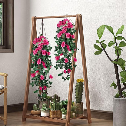 RECUTMS 2PCS Artificial Hanging Flowers 3.3Ft Fake Flower Plants for Home Room Garden Wedding Indoor Outdoor Decoration (Rose Red)