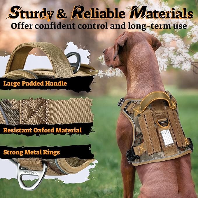 rabbitgoo Dog Harness for Large Dogs No Pull, Tactical Service Pet Vest with Molle and Control Handle, Adjustable and Reflective Military Harness for Easy Walking and Training, Desert camo, L-Mewly Pet