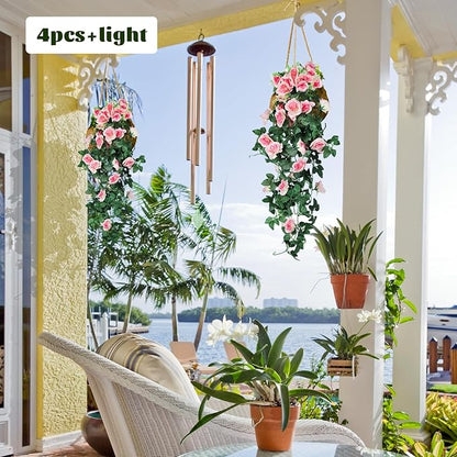RECUTMS 4PCS Artificial Rose Hanging Flower 32 in Fake Garland for Home Room Garden Wedding Indoor Outdoor Decoration (Champagne)