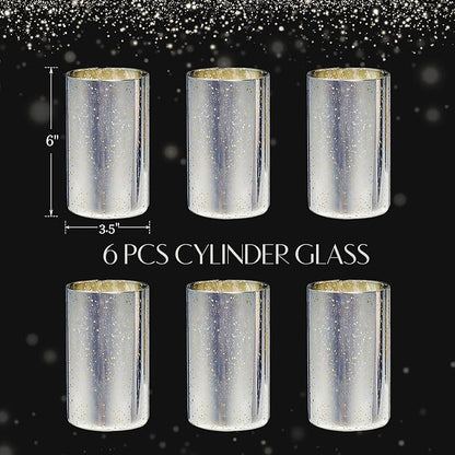 Silver Candle Holder Hurricane Candle Cylinder Vases for Centerpieces Set of 6 for Wedding Table Centerpiece