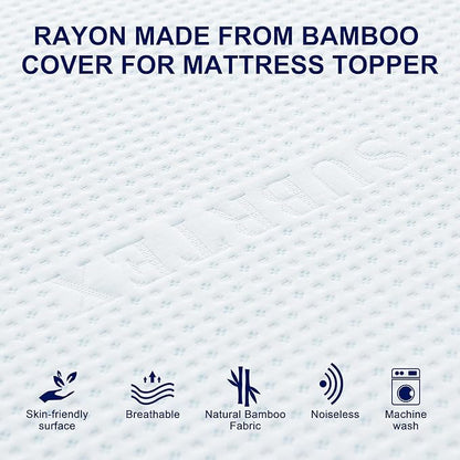 Subrtex 3 Inch Mattress Topper Cover (Only Cover) Mattress Topper Protector Bedding Rayon Made from Bamboo Removable Mattress Encasement with Zippers, Queen