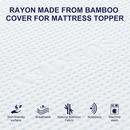 Subrtex 2 Inch Mattress Topper Cover (Only Cover) Mattress Topper Protector Bedding Rayon Made from Bamboo Removable Mattress Encasement with Zippers, CK