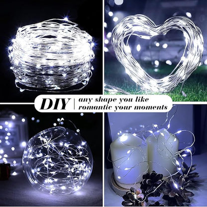 ZGWJ 50 Pack Fairy Lights Battery Operated, 7ft 20 Mini LED Fairy String Lights Silver Wire 3 Modes for DIY, Parties, Wedding, Bedroom, Halloween Christmas Decoration Silver White