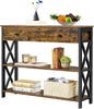 Yaheetech Console Table with Drawer, Entryway Table with 3 Tier Storage Shelves, Narrow Long Sofa Tables for Entryway, Living Room, Hallway, Couch, Kitchen, Metal Frame, Rustic Brown