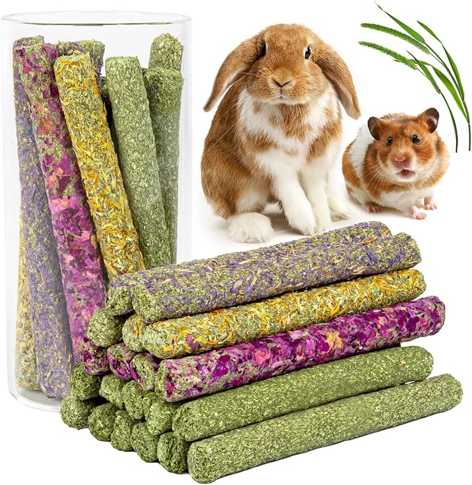 Sofier 32Pcs Timothy Hay Sticks 320g for Rabbit, Guinea Pig, Hamster - Natural Handmade Treats and Chews for Teeth - Chinchilla, Rat, Gerbil Toys-Mewly Pet