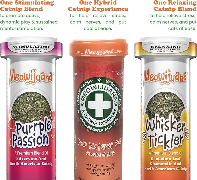 Meowijuana Purrple Passion Cat Nip - Premium Organic Blend of Catnip for Cats & Silvervine, Stimulates Playful Behavior, 26g, Natural Wellness Gift for Cat Lovers-Mewly Pet