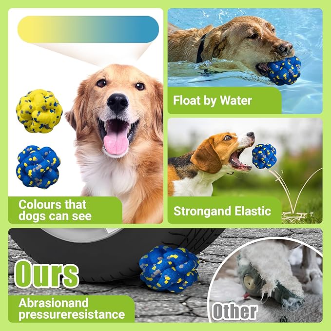 Upgrade Dog Balls Interactive Toys for Aggressive Chewers, Indestructible Tennis Durable Bouncy for Fetch Game, Lightweight Floating, 4pcs-Mewly Pet