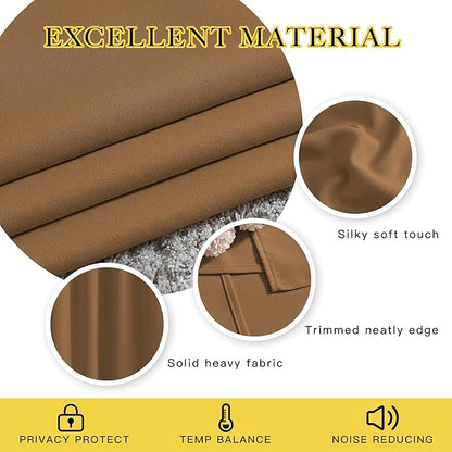 NICETOWN Insulated Curtains Blackout Draperies - Triple Weave Microfiber Home Thermal Insulated Solid Ring Top Blackout Curtains/Panels for Bedroom(Gold Brown, Set of 2, 46 x 72 Inch)