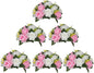 BLOSMON Flower Balls Rose Centerpieces: 6 Pcs 9.5 Inch Pink Fake Flowers Kissing Balls Decor Artificial Wedding Floral Arrangements Silk Flower Bouquet with Base Home Party Room Table DIY Decorations