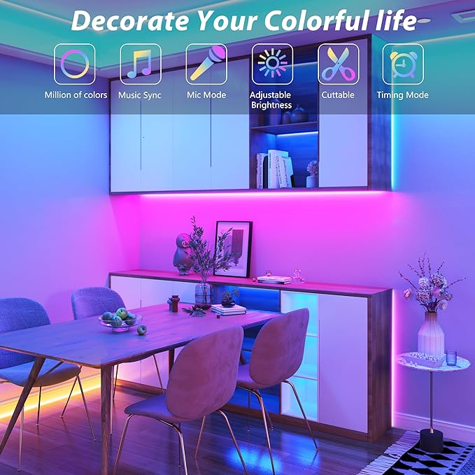 Led Lights for Bedroom 150 ft (2 Rolls of 75ft), Music Sync RGB Led Strip Lights with Remote App Control, Color Changing Led Lights for Room Home Kitchen Party Decor