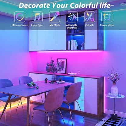 Led Lights for Bedroom 100ft Color Changing RGB Led Strip Lights Music Sync, DIY Led Light Strip with Remote and App Control, Dimmable Led Lights for Room Party Home Decor Cool Things(1*100ft)