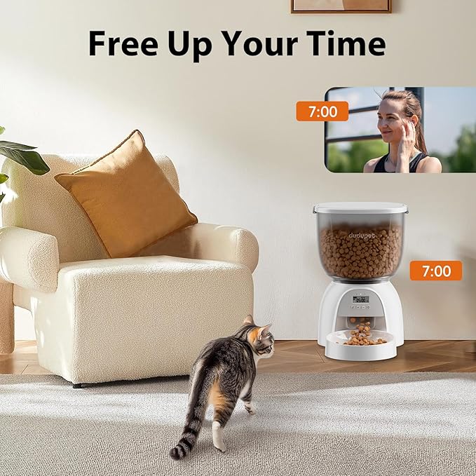 5L Automatic Cat Feeder, Timed Cat Food Dispenser, Automatic Pet Feeders Up to 6 Meal 1-20 Portion, Dual Power Supply Cats Feeder, Pet Dry Food Dispenser for Cats and Small Dogs-Mewly Pet