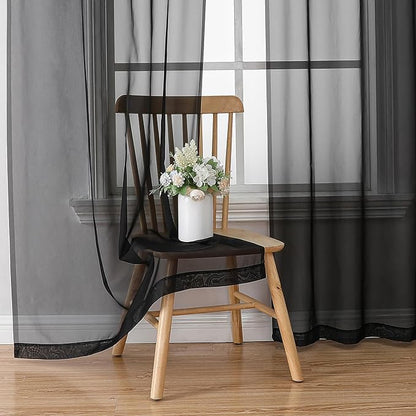 Chyhomenyc Black Sheer Curtain 72 Inches Length 2 Panels, Voile Top Dual Rod Pockets Light Filtering Airy Window Treatment Drapes for Living Room/Bedroom, Each 42Wx72L
