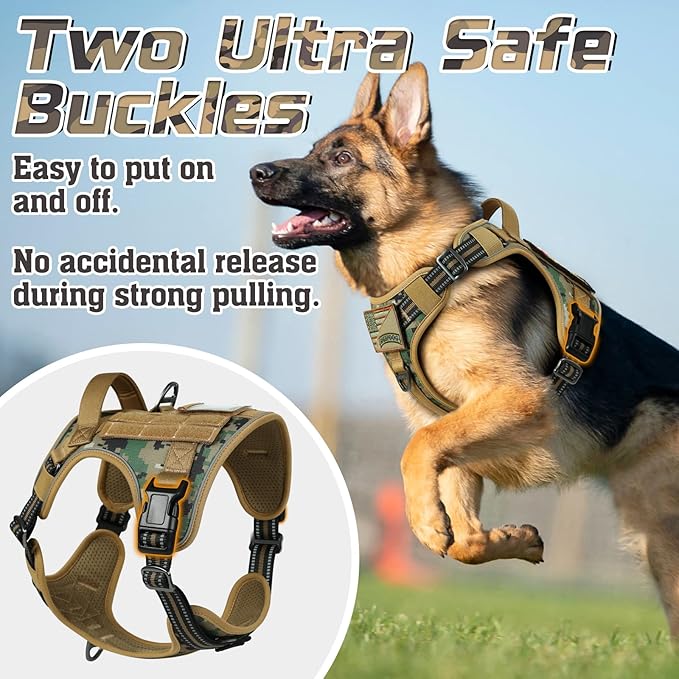 rabbitgoo Tactical Dog Harness for Small Dogs, No Pull Military Service Vest with Handle & Molle, Easy Control for Training Walking, Adjustable Reflective Straps, Brown camo, S-Mewly Pet