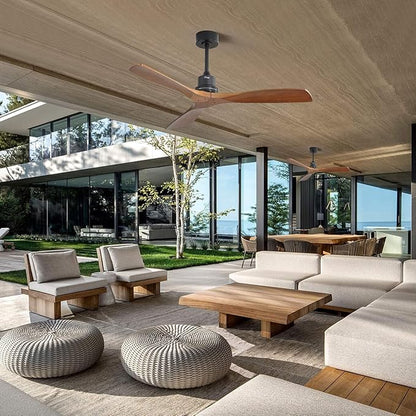Sofucor 52 inch Ceiling Fan No Light, Solid Wood Indoor/Outdoor Ceiling Fans Without Lights, Remote Control, Reversible DC Motor, 3 Blade Low Profile Ceiling Fans for Patios, Bedroom, Farmhouse