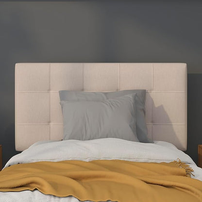 Flash Furniture Bedford Box Stitch Tufted Upholstered Twin Size Headboard in Beige Fabric