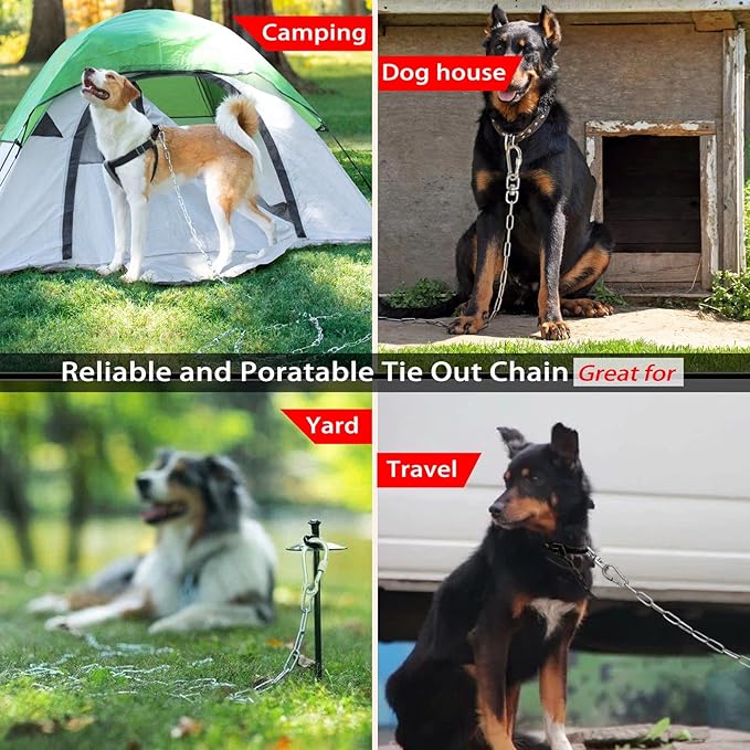 25ft Dog Chains for Outside - Heavy Duty Tie Out Chain Leash Great for Small to Large Dogs Up to 200Lbs - Chew Proof Long Chain for Yard Camping or Travel-Mewly Pet