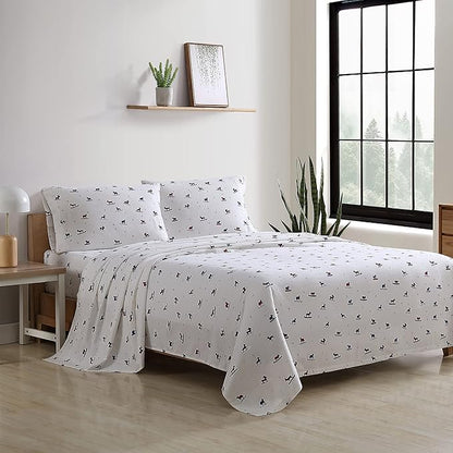 Eddie Bauer - Flannel Sheets King Size, Anti-Pilling & Wrinkle Resistant Cotton, Touchably Soft for All-Season Comfort - Bed Sheets with Matching Pillowcases & Fitted Sheet (Ski Patrol White)