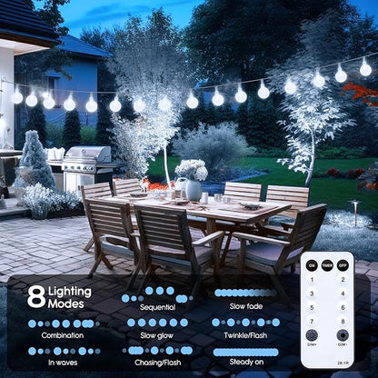 Minetom Crystal Globe String Lights Plug in - 33 ft 100 LED Globe Fairy String Lights with Remote and Timer, Waterproof for Bedroom Tent Loft Bed Window Porch Patio Wedding Party Holiday Decor, White