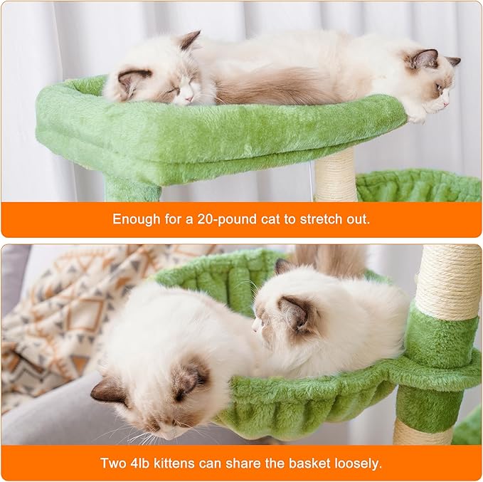 Heybly Cat Tree, 68 inch Multi-Level Cat Tower for Indoor Cats, 2 Widened Plush Perches Cat Condo with Scratching Board and Big Caves, Green HCT025GR-Mewly Pet