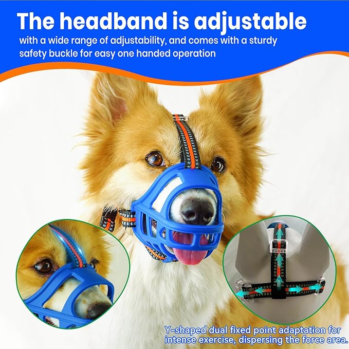 Dog Muzzle, Basket Muzzle for Small Medium Large Dogs, Anti-Biting and Chewing, Lightweight & Sturdy Cage Design,Allows Panting & Drinking, Ideal for Grooming & Training(Blue Size M)-Mewly Pet