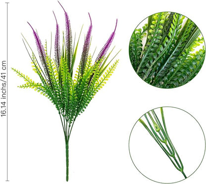 12 Bundles Outdoor Artificial Plants Flowers UV Resistant Fake Grass Plants Tropical Faux Bushes Shrubs for Home Front Porch Outside Planter Garden Landscape Décor