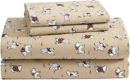 Laura Ashley - King Sheets, Breathable Cotton Flannel Bedding with Deep Pockets, Brushed for Extra Softness & Comfort, Oeko-Tex Certified (Jolly Cardinals Green, King)