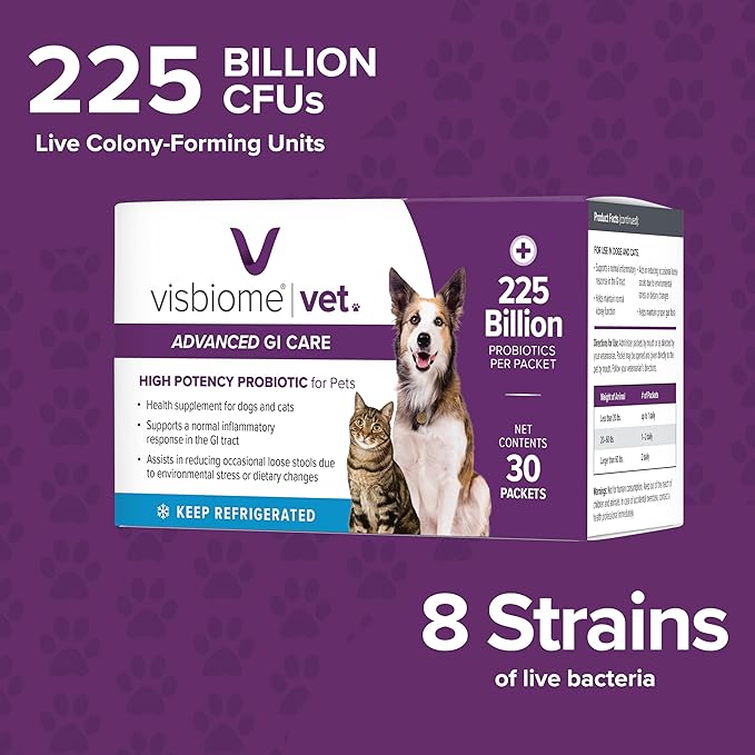 Visbiome® Vet Advanced GI Care Probiotic for Dogs & Cats – 225B CFU, 8-Strain Formula – Veterinarian Recommended, Clean Label Certified – 30 Packets-Mewly Pet