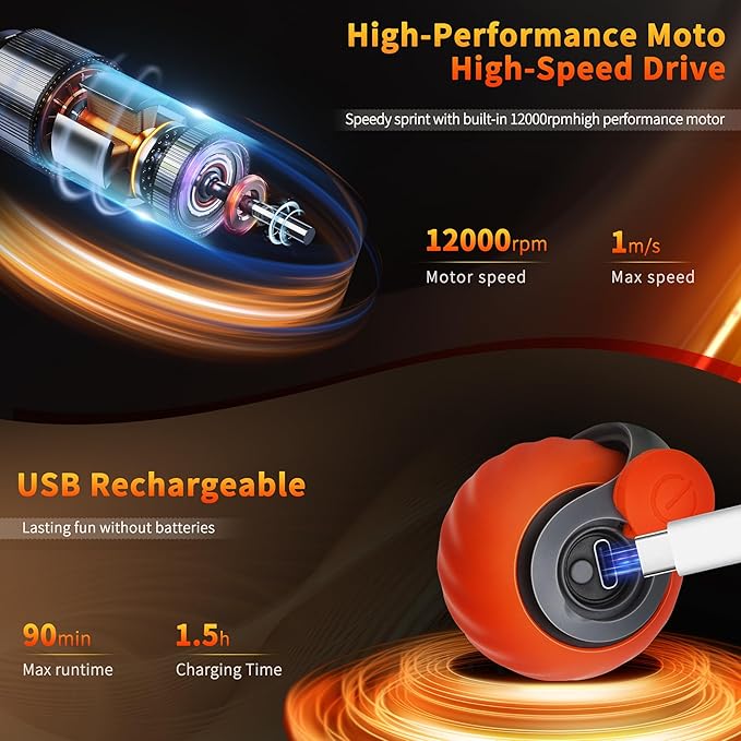 Speedy Tail 2.0 Interactive Cat Toy – Smart Self-Rolling Cat Ball with Feather Tail, Automatic Moving Motorized Toy for Indoor Cats, Chasing & Hunting Fun (Orange)-Mewly Pet