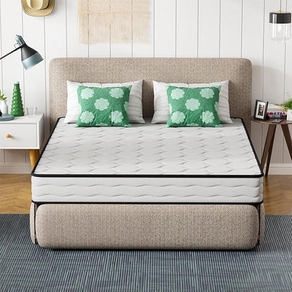 PayLessHere | 8 Inch Queen Mattress | Medium Firm Hybrid Mattress | White | with High-Density Foam and Breathable Cover | Pocket Spring Design, Pressure Relief | Bed in a Box, CertiPUR-US Certified