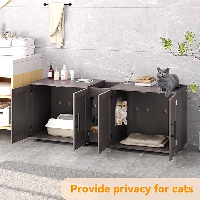 Gaomon Litter Box Enclosure with Double Room,Cat Hidden Litter Box Enclosure Furniture for 2 Cats with Double Room, 55”L x 17.7”W x 22.5”H Cat House,Wooden Enclosed Cat Litter Box Furniture,Walnut-Mewly Pet