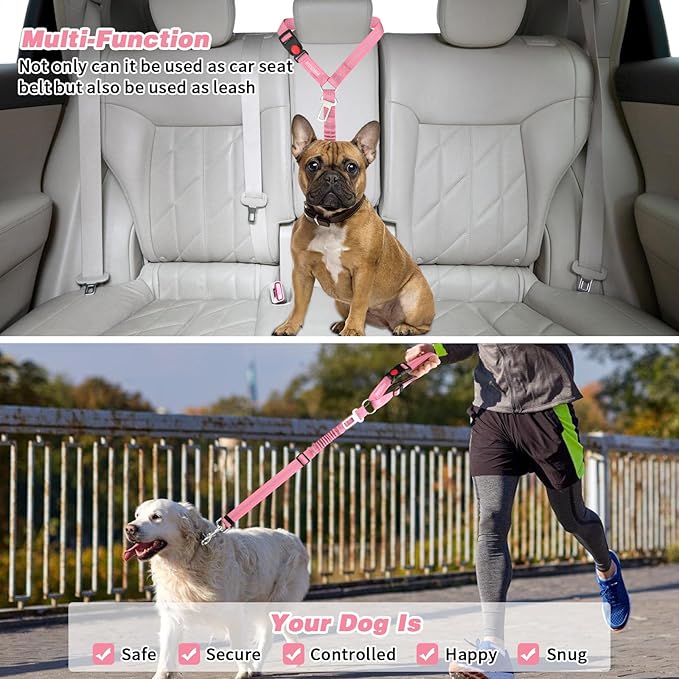 BWOGUE Pet Dog Cat Seat Belt Reflective Car Dog Headrest Restraint Leash Elastic Buffer Bungee Adjustable Tangle-Free Safety Leads Vehicle Seatbelt Harness for Small, Medium and Large Dogs (1 Pack)-Mewly Pet
