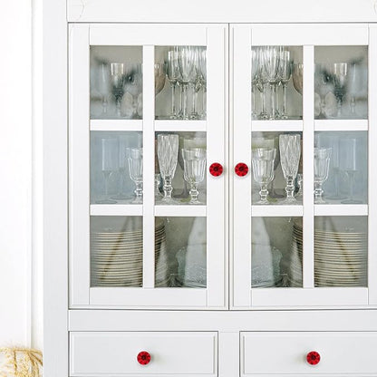 Ravinte 25 Pack Red Crystal Knobs for Dresser Drawers - 30 mm Glass Cabinet Diamond Shaped Knobs with Silver Base