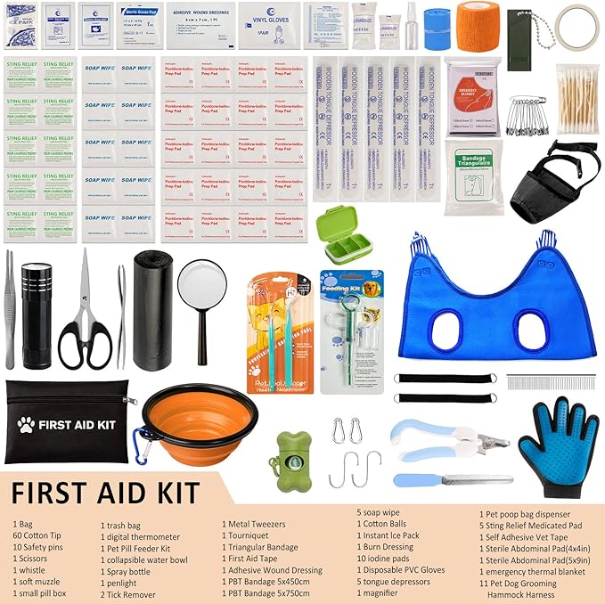 Dog First Aid Kit - Pet First Aid Kit for Dogs Pet Emergency Kit with Grooming Hammock Harness Nail Clipper First Aid Supplies for Home Camping-Mewly Pet