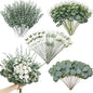 Serwalin 200 Pcs 7 Kinds Mixed Artificial Eucalyptus Leaves Stems Bulk Faux Silver Dollar Eucalyptus Leaves Real Touch Greenery Branches for Wedding Floral Arrangement Table Centerpieces Home Decor