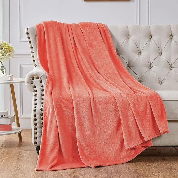 Walensee Fleece Blanket Plush Throw Fuzzy Lightweight (California King Size 108x102Coral) Super Soft Microfiber Cal King Size Flannel Blankets for Couch, Bed, Sofa Warm and Cozy for All Seasons